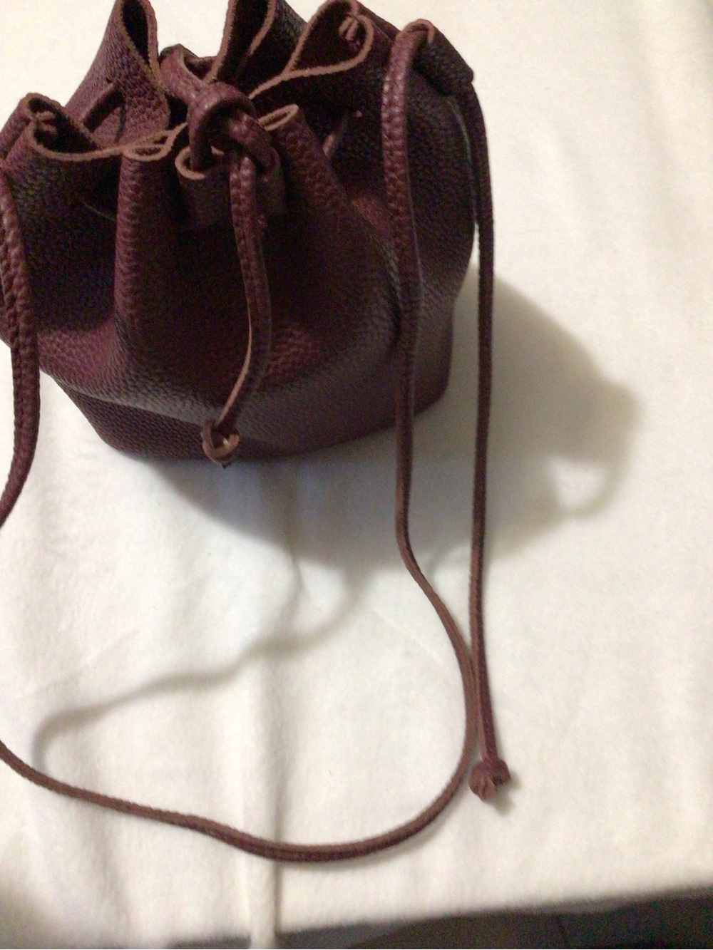 Leather Drawstring Bucket Bag in Deep Brown